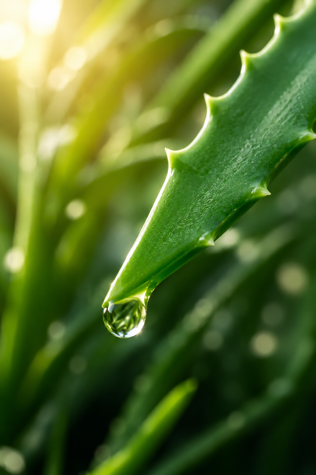 A water droplet on an aloe vera leaf
