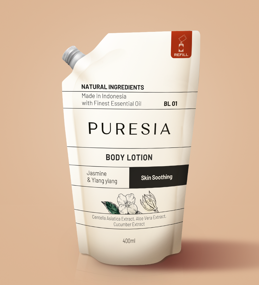PURESIA 400ml body lotion refill pouch, Jasmine and Ylang Ylang