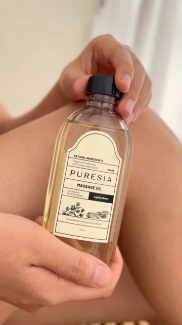 Warm hands. Slow circles. A body that finally settles. 🤎PURESIA Massage Oil Eucalyptus & Lemongrass. For the moments you need to feel calmer.#PURESIAFromOurSoil #MassageOil #PURESIAHealingRituals